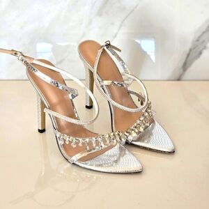 Silver Strappy Rhinestone embelished Heels size 38